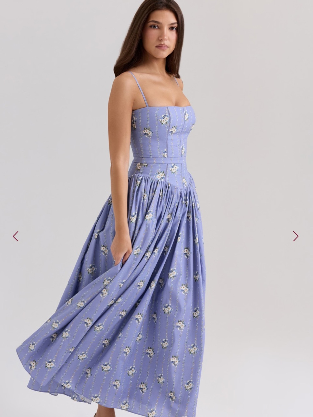 House of CB Ysabella Blue Daisy Print Stretch Cotton Midi Sundress